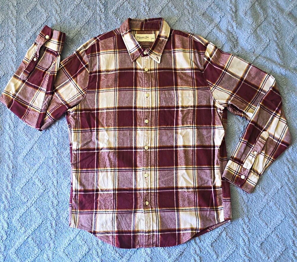 Abercrombie & Fitch Men’s L Burgundy Plaid Flannel Button-Up
